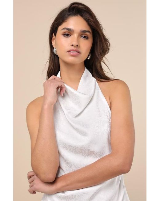 Lulus Natural Simply A Stunner Jacquard Cowl Backless Mini Dress