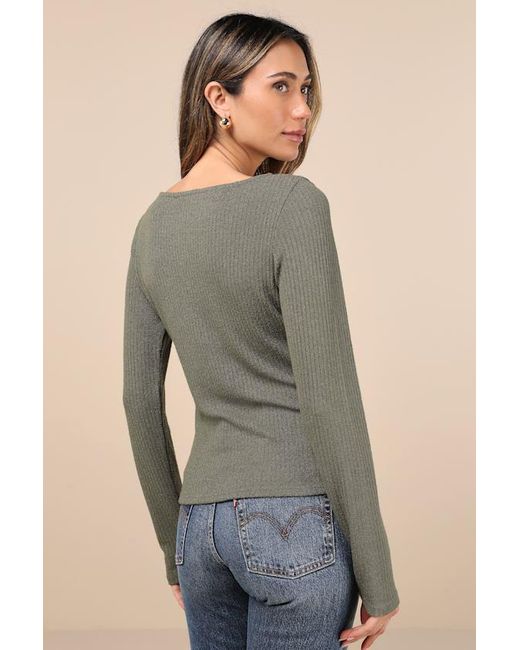 Lulus Gray Novel Poise Textured V-Neck Long Sleeve Top