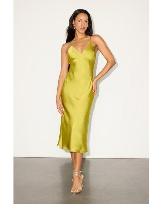 Lulus Yellow Katrien Chartreuse Textured Satin Backless Midi Slip Dress