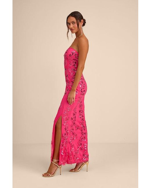 Lulus Pink Vannetta Sequin Strapless Maxi Dress