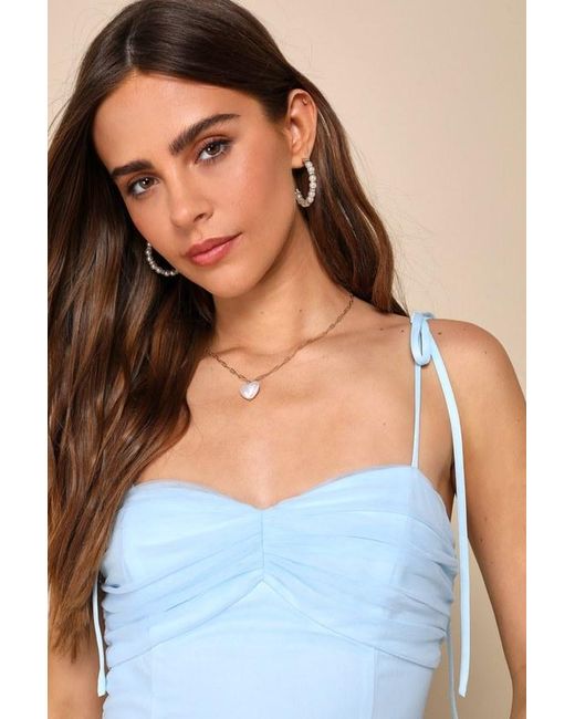 Lulus Blue Endlessly Darling Mesh Tiered Tie-Strap Maxi Dress