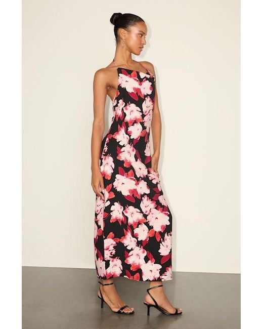 Lulus Red Valdria Floral Cowl Halter Midi Dress