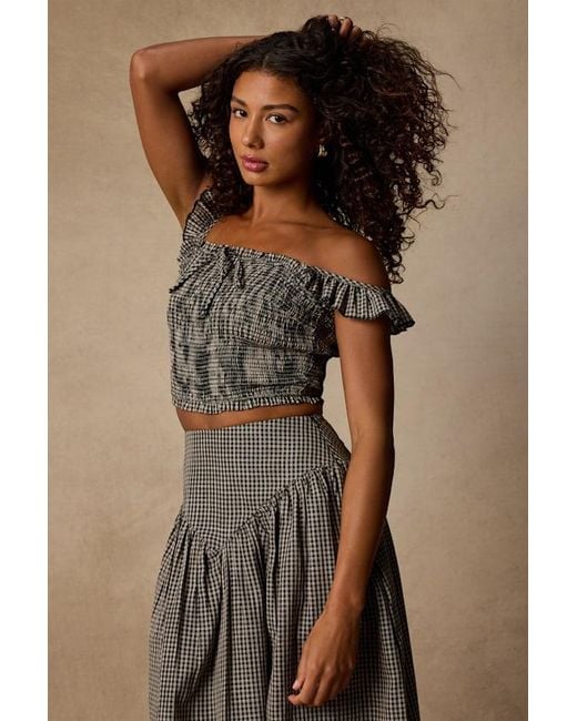 Daisy Street Brown Starling Gingham Smocked Top