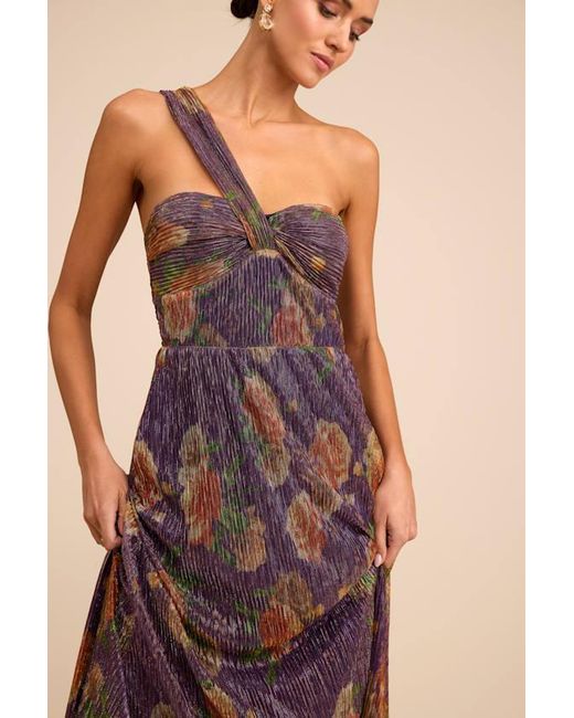 Lulus Natural Maribella Dark Floral Lurex Pleated Maxi Dress