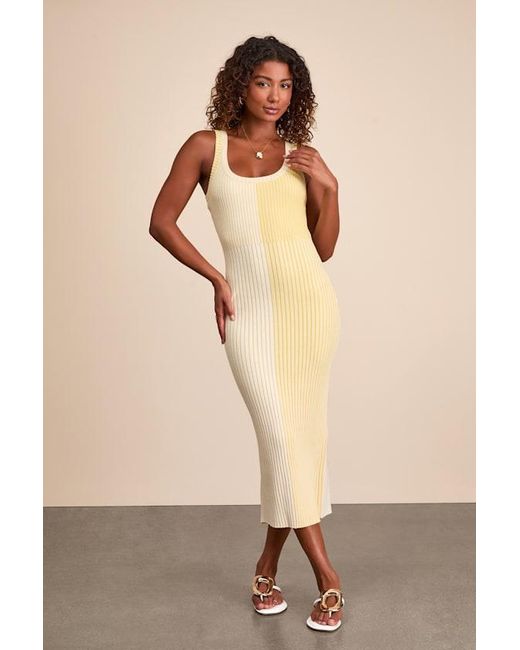 Lulus Natural Radiant Personality Color Block Ribbed Knit Midi Dress