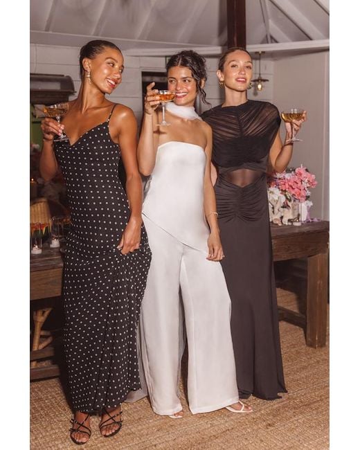 Lulus Natural Adaria Polka Dot Cowl Neck Maxi Dress