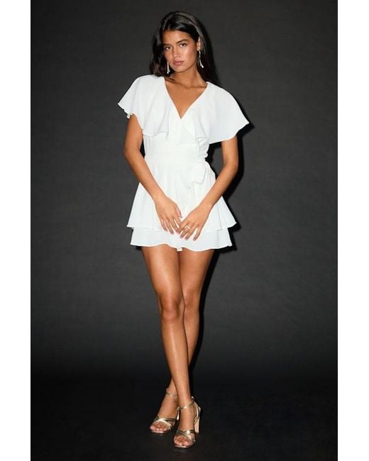 Lulus Brown Aldrin Ruffled Backless Wrap Skort Romper