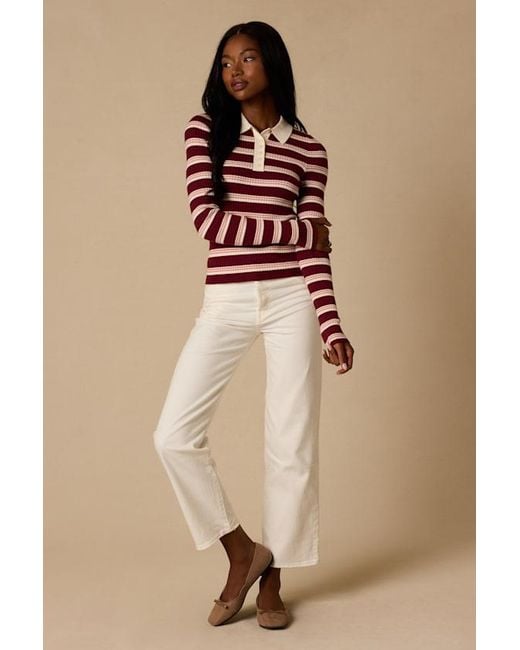 Lulus Natural Opal And Striped Ribbed Knit Collar Top