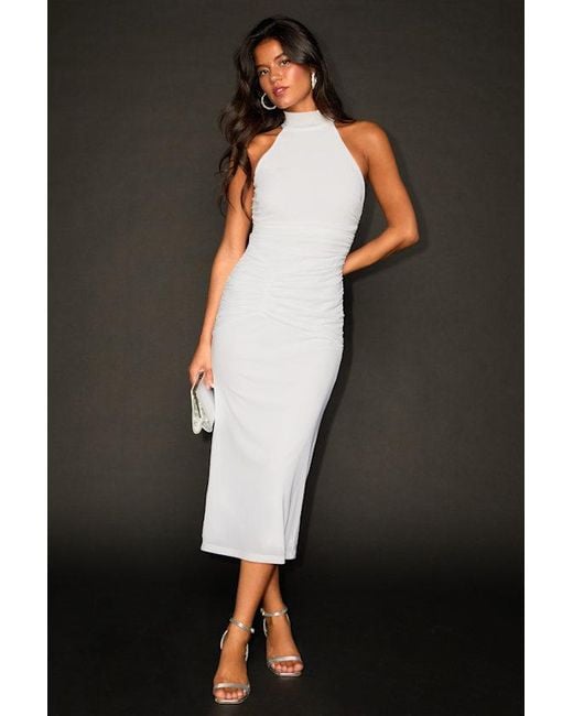 Lulus Black Audra Mesh Mock Neck Bodycon Midi Dress