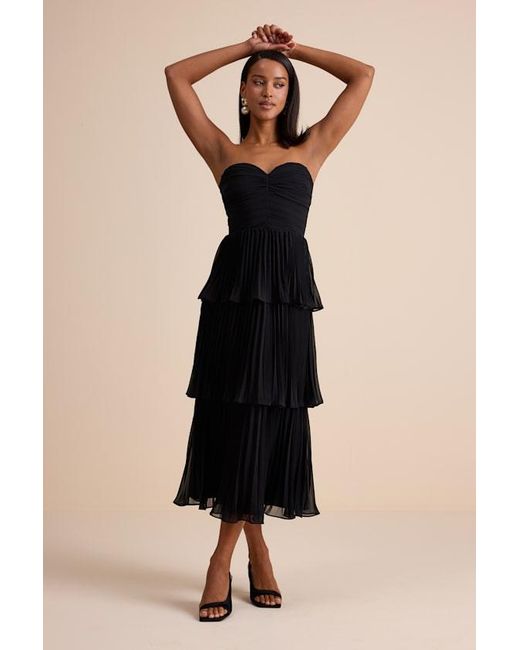 Lulus Black Seriously Sensational Strapless Tiered Midi Dress