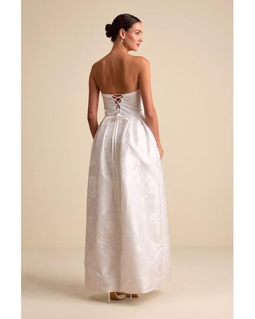 Lulus Natural Laurelin Jacquard Pleated Strapless Maxi Dress