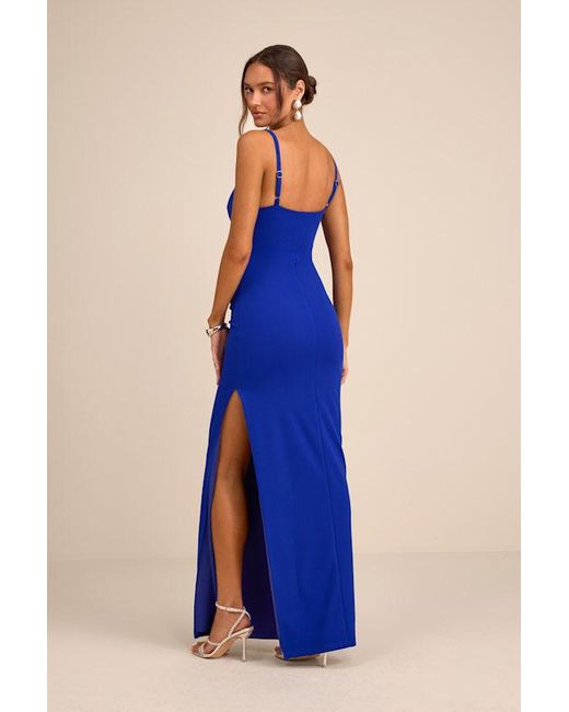 Lulus Blue Leela Ruched Column Maxi Dress