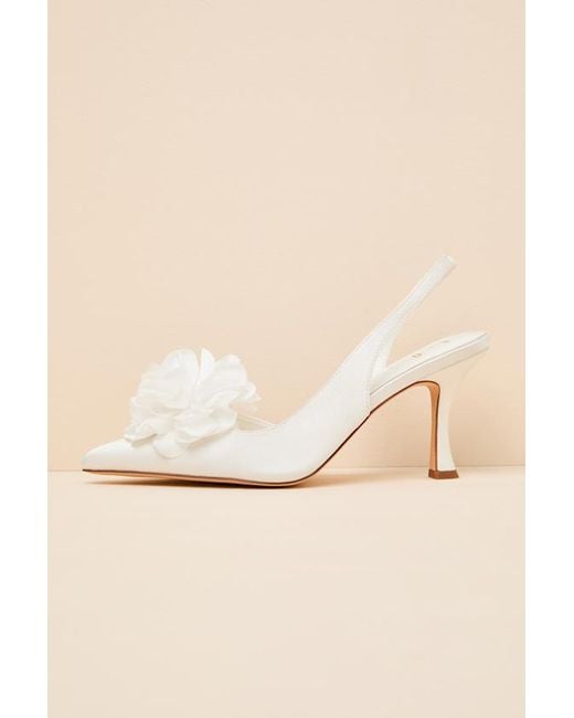 Lulus White Courtney Satin Floral Applique Slingback Pumps