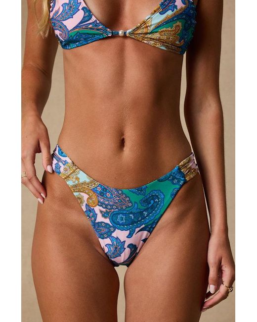 Lulus Blue Saleema Multi Paisley Print Mid-Rise Bikini Bottoms