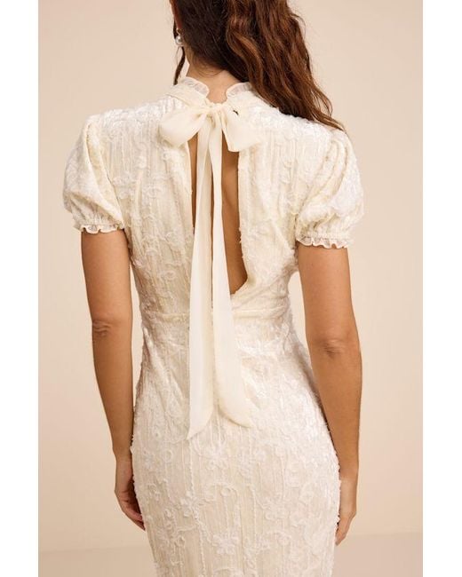 Lulus Natural Cadison Cream Textured Puff Sleeve Column Maxi Dress