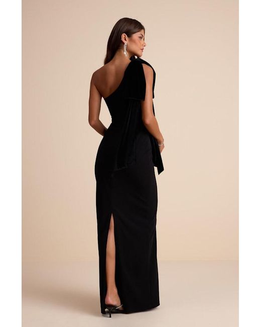Lulus Natural Amarila One-Shoulder Velvet Bow Maxi Dress