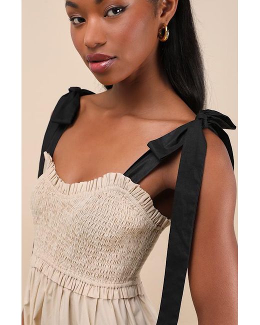 Lulus Natural Bembe Tie-Strap Tiered Maxi Dress