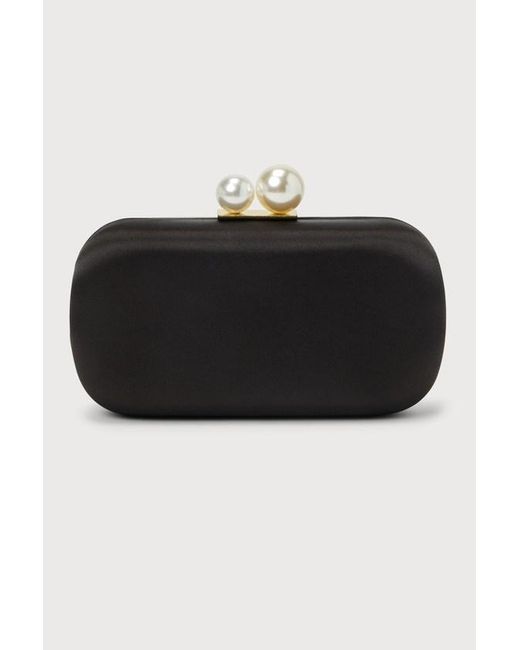 Lulus Black Poised Feelings Satin Pearl Box Clutch