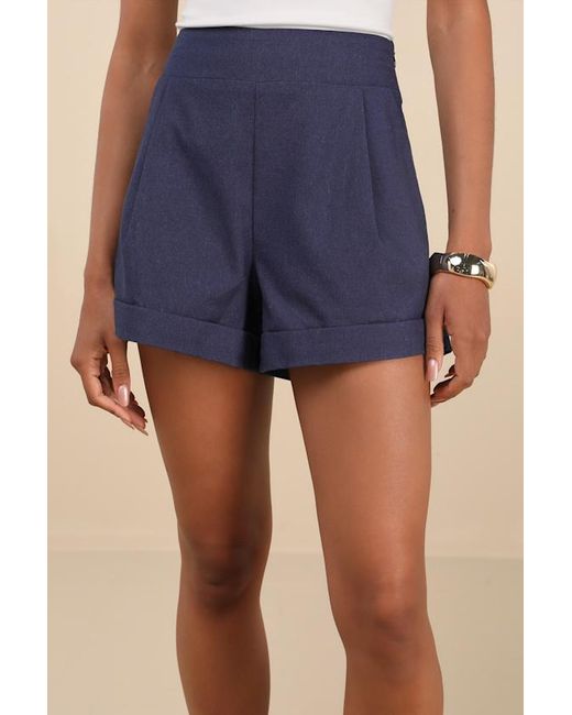 Lulus Blue Marieke Pleated High-Rise Shorts