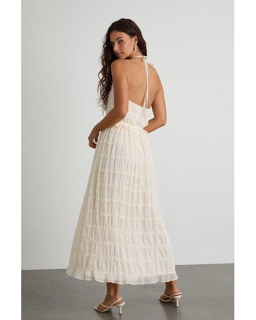 Lulus Natural Madriana Halter Neck Ruffed Midi Dress