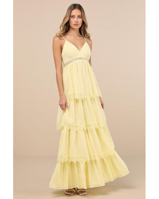 Lulus Yellow Reed Tiered Lace Maxi Dress