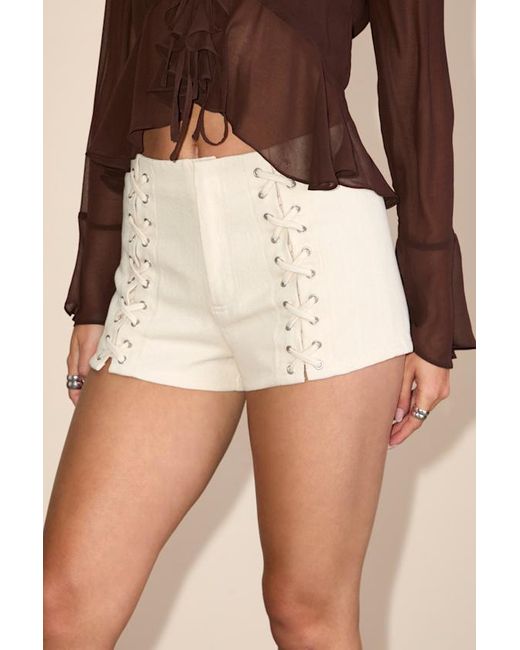Lulus Natural Nish Cream Lace-Up High-Waisted Shorts