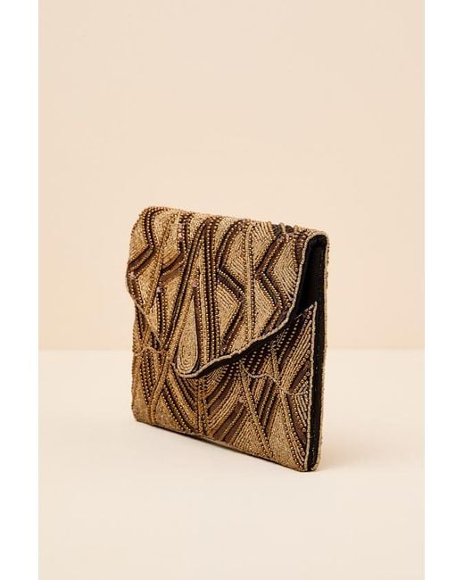 Lulus Natural Josephine Bronze And Beaded Crossbody Clutch