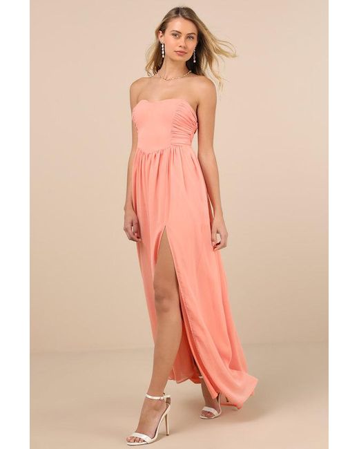 Lulus Pink Luxe Favorite Strapless Ruched Maxi Dress
