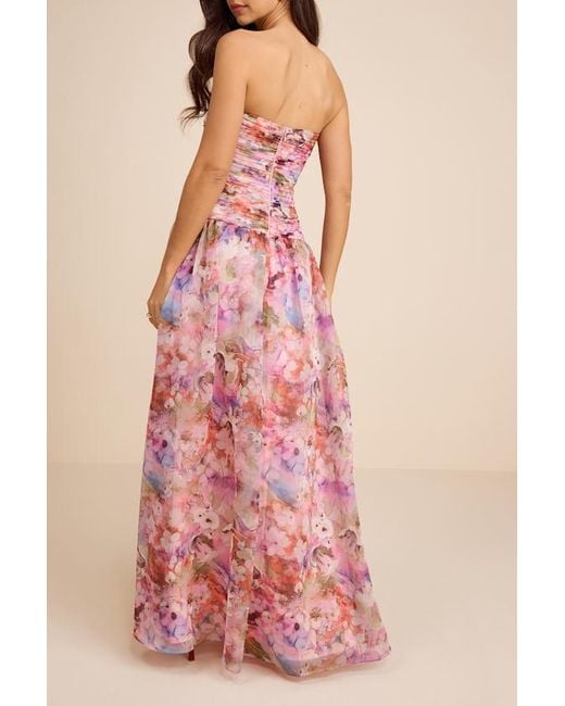 Lulus Pink Kasandra Multi Floral Organza Drop Waist Maxi Dress