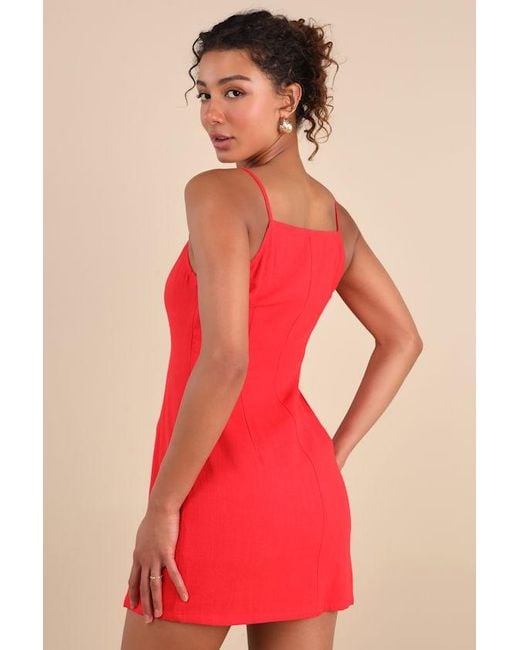 Lulus Red Chic Objective Button-Front Mini Dress
