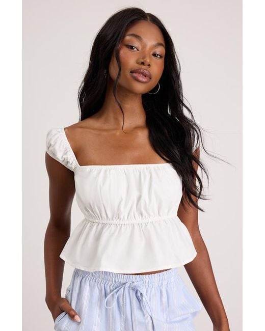Lulus White Agneta Cap Sleeve Peplum Top