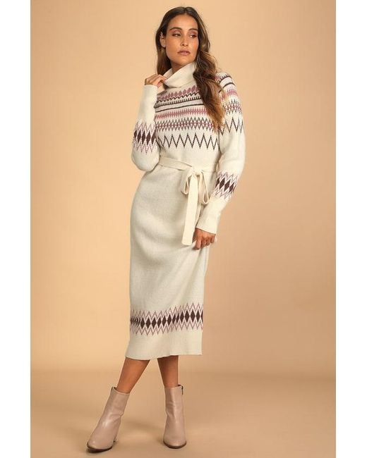 Lulus Natural Chilly Forecast Knit Turtleneck Sweater Midi Dress