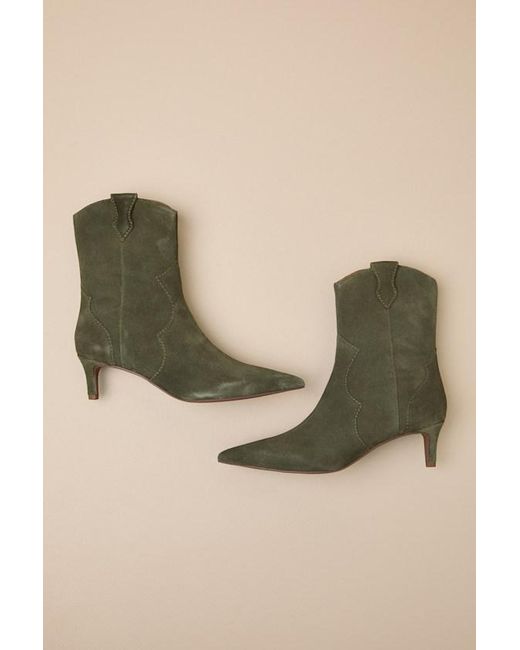 Seychelles Green Dallas Suede Leather Western Kitten Heel Booties
