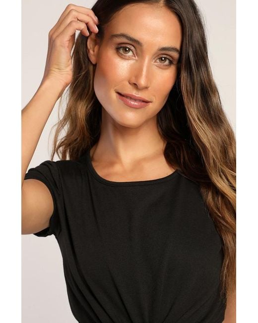 Lulus Black Laid-Back Lifestyle Knot-Front Cutout Romper