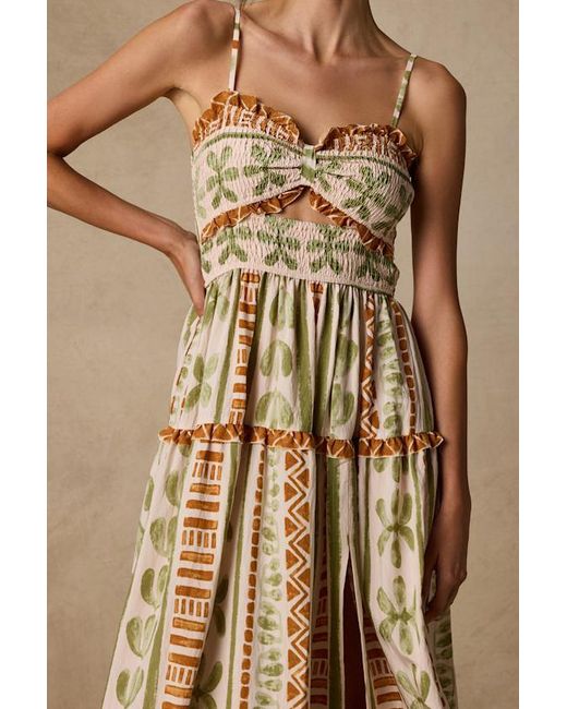 Lulus Brown Fiora Boho Print Ruffled Midi Dress