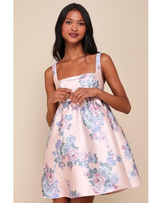 Lulus Unbelievably Lovely Floral Babydoll Empire Waist Mini Dress in Pink |  Lyst