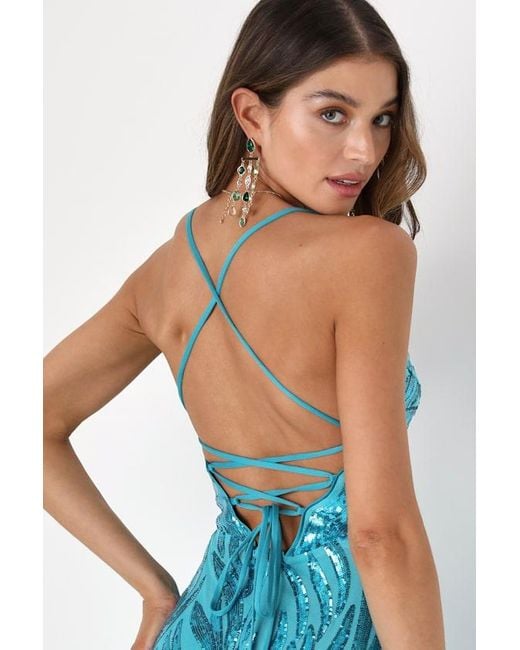 princess polly baby blue dress Gorgeous Blue Beading Mermaid Long Prom Dress High Slit Sleeveless Ruc –  27Dress.co.uk main image 1