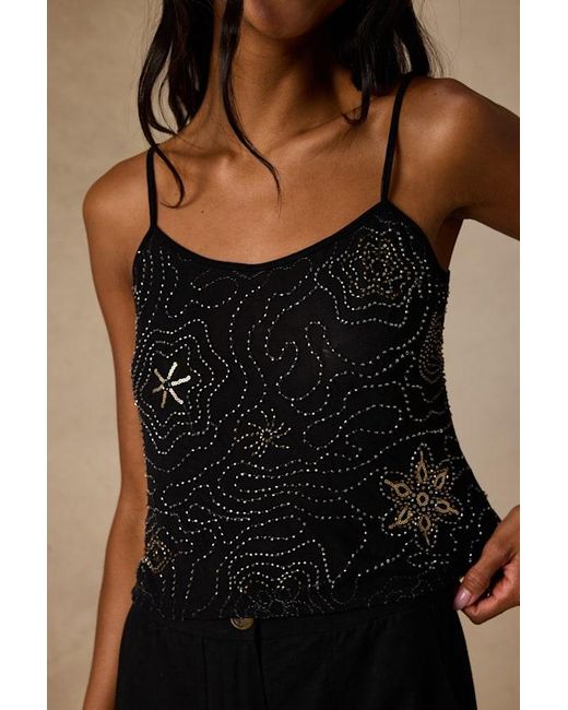 Lulus Black Abara Mesh Beaded Cami Top