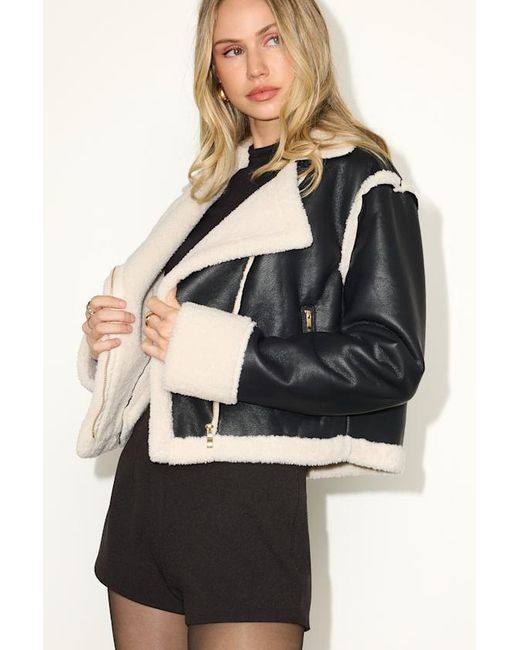 Lulus Black Maxina Vegan Leather Faux Fur Trim Jacket