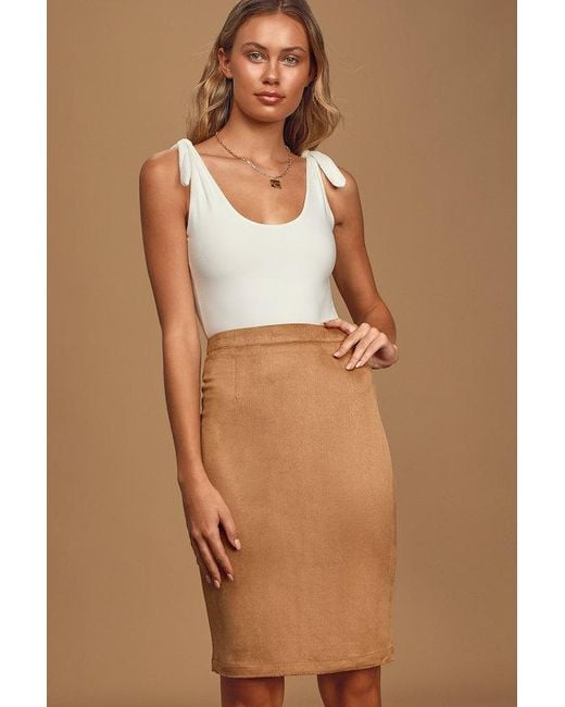Lulus Brown Superpower Suede Pencil Skirt