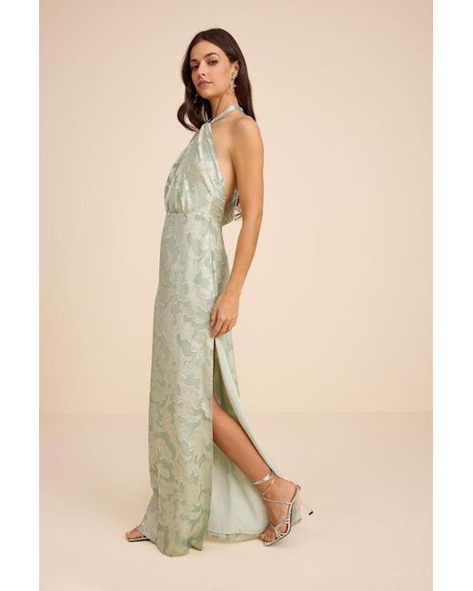 Lulus Natural Indra Sage Floral Burnout Backless Maxi Dress
