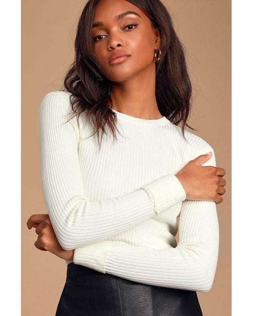 Lulus Basics Blue Karlee Ribbed Knit Long Sleeve Sweater Top