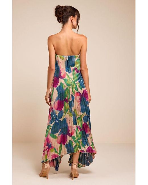 Lulus Blue Daylen Blush Multi Floral Satin Shift Maxi Dress