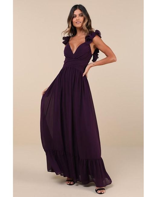 Lulus Purple Soiree Celebration Ruffled Lace-Up Maxi Dress