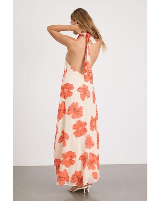 Lulus Pink Laurel Cream Floral Halter Maxi Dress