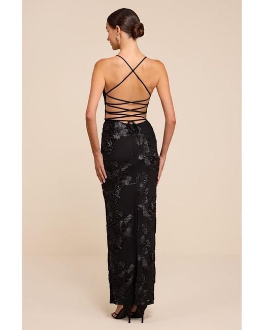 Lulus Natural Nantessa Floral Applique Lace-Up Maxi Dress
