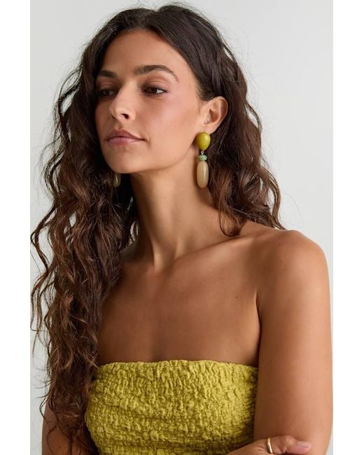 Lulus Brown Avaney Chartreuse And Beaded Drop Earrings
