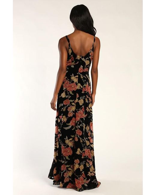 Lulus Black Alluring Blooms Floral Burnout Velvet Maxi Dress