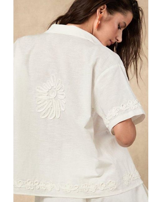 SNDY'S Natural Ines Linen Embroidered Swim Cover-Up Top