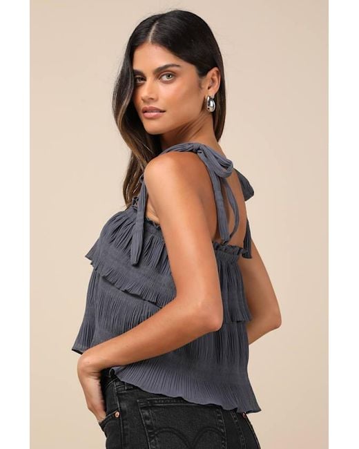 Lulus Blue Tiers To Summer Dark Tie-Strap Tiered Tank Top